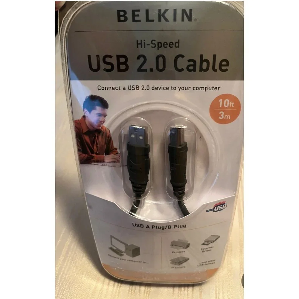 New BELKIN Printer Cable USB 2 High-Speed 2.0 Cable 10 FOOT 3mm USB A Plug to